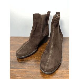 Aerosoles Women's Pull On Ankle Booties Wedge Heels Suede Brown Leather 6.5M
